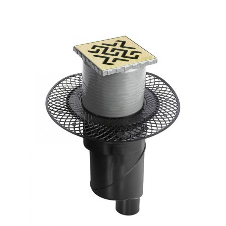 Трап BERGES водосток PLATZ Antik 100х100, бронза, S-сифон D50/105 H50 вертикальный, артикул 094060