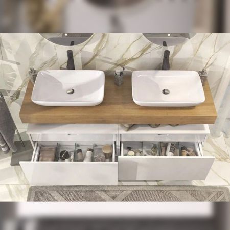 Тумба подвесная без столешницы Velvex Unit tp.UNI.80.2Y белый глянец, 80 см, артикул tp.UNI.80.2Y белый глянец