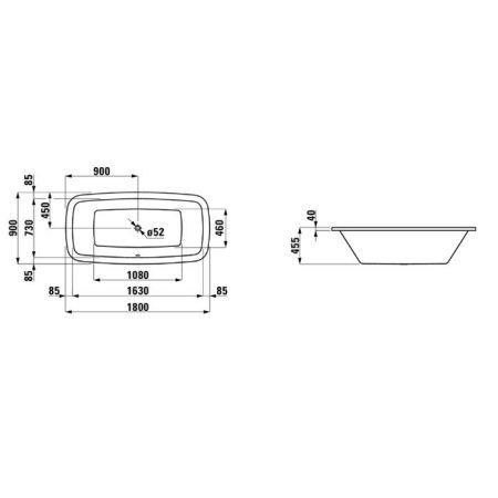 Laufen Palomba Ванна 1800x900x455мм, встраиваемая, без слив-перелива, с каркасом,  материал: акрил, цвет: белый, артикул 2.3280.1.000.000.1