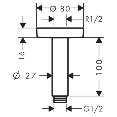 HG Потолочное подсоединение S верхнего душа 100мм, G1/2, цвет: хром, артикул 27393000