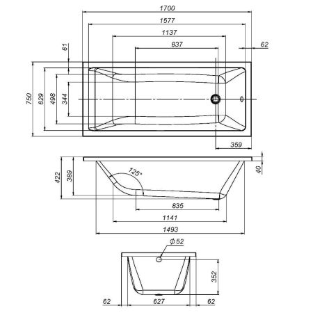 W93A-170-075W-R Gem  каркас для ванны 170х75 см, артикул W93A-170-075W-R