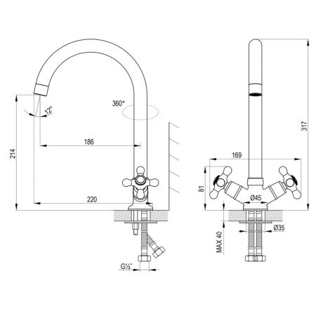 Смеситель Rossinka для кухни с высоким поворотным изливом (H02-76), артикул H02-76