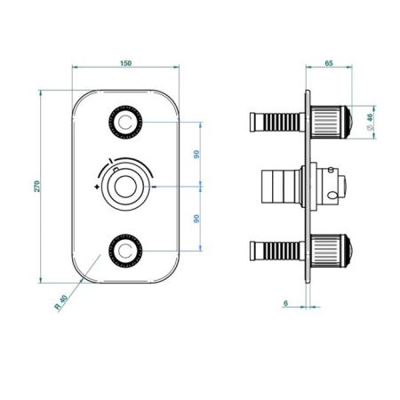 THG MALMAISON METAL Смеситель для душа встраиваемый, термостатический, с 2 запорными вентилями, внешняя часть, цвет полированное золото, артикул U93-F01-5400BE