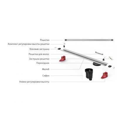 Желоб BERGES водосток SUPER Slim 400, матовый хром, S-сифон D50/105 H50 вертикальный, артикул 090077