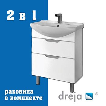 Тумба с раковиной подвесная/напольная Dreja Laguna Plus 75 см, белый