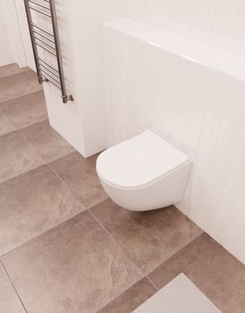 AQM2002 Унитаз подвесной с сиденьем SoftClose, технология смыва Rimless, скрытый крепеж. 490x370x360, артикул AQM2002