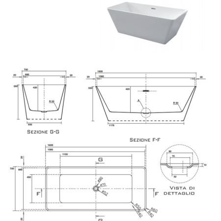 KERASAN Ego Ванна свободностоящая акриловая  160х70х55см в комплекте со сливом Clic-clac, цвет белый