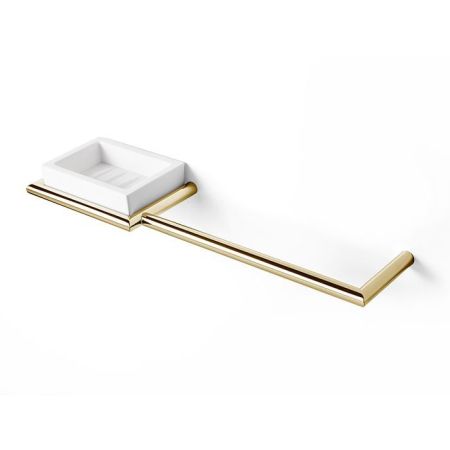 3SC Guy Полотенцедержатель и мыльница слева, подвесная, композит Solid Surface, цвет: белый матовый/золото 24к. Lucido