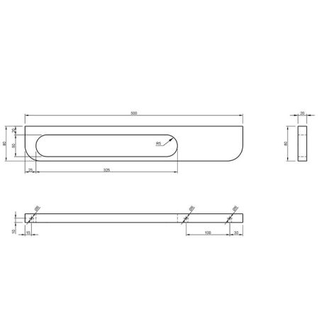 Полотенцедержатель, KNIEF, Oval, ширина, мм-500, глубина, мм-80, высота, мм-20, тип установки-настенный, копмлектация-полочка, цвет-белый матовый, артикул 0600-282-01