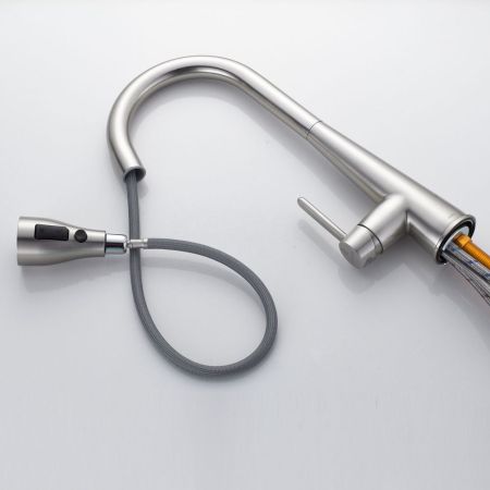 Смеситель для кухни с выдвижным изливом Shevanik S363L, сатин, артикул S363L