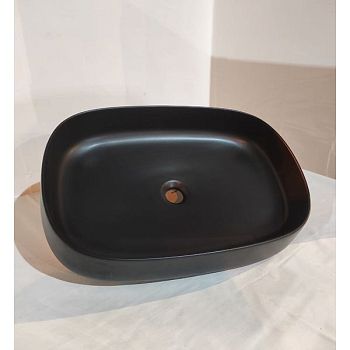 White Ceramic Jumper, накладная прямоугольная раковина 60x40x13h см, цвет черный матовый