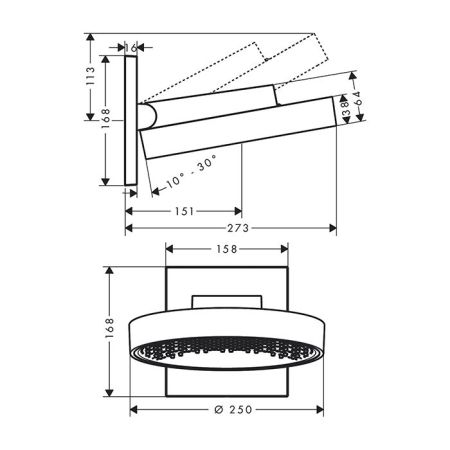 HG Rainfinity Верхний душ, d=250мм, 1 jet, с настенным держателем, цвет: хром, артикул 26227000
