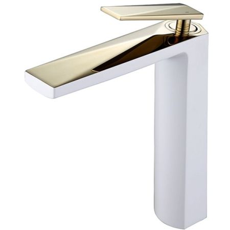 Смеситель для умывальника высокий VENTURO белый + золото