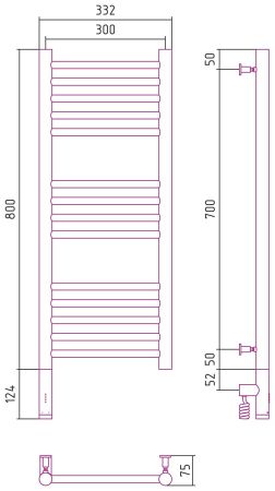 Полотенцесушитель электрический "БОГЕМА 3.0" прямая 800х300 / МЭМ левый (Без покрытия)