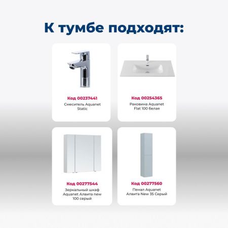 Тумба под раковину Aquanet Алвита New 100 2 ящика, серый, артикул 00277520