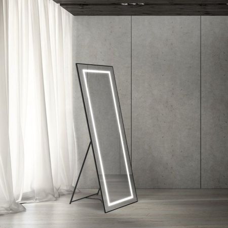 Интерьерное зеркало в алюминиевой раме со встроенным светильником и сенсорным выключателем, напольное, SPC-KRAFT-555-1700-TCH-PIA-NERO, 555x1700 мм, артикул SPC-KRAFT-555-1700-TCH-PIA-NERO
