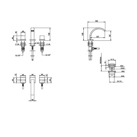 Bongio Domino Смеситель для биде на 3 отв, цвет хром