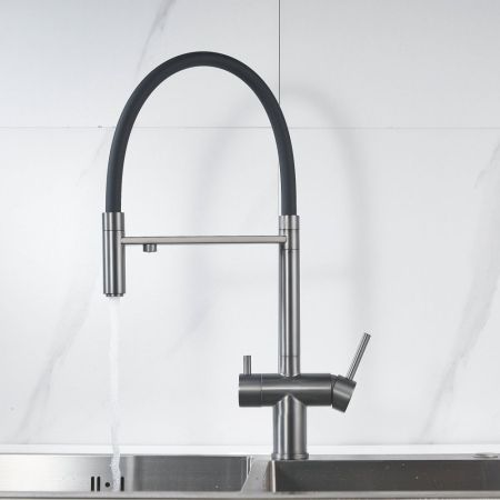 Смеситель для кухни с подключением фильтра Shevanik S178T, оружейная сталь