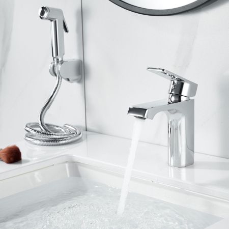 Смеситель для раковины с гигиеническим душем Raffine F171, хром, артикул F171