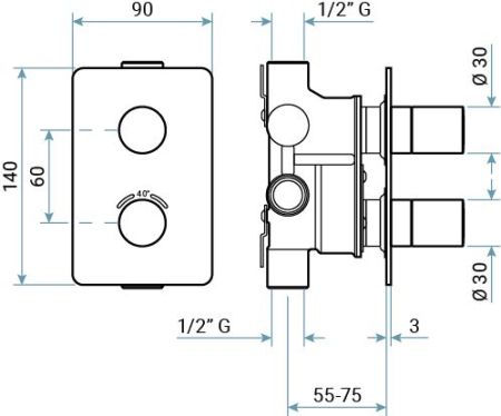Emmevi Filoinox, однорычажный встраиваемый термостатический смеситель для душа с дивертером, на 2 выхода, из нержавеющей стали, артикул 85319/IN
