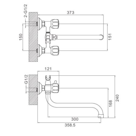 Смеситель для ванны Prohanss P12.22, хром, артикул P12.22