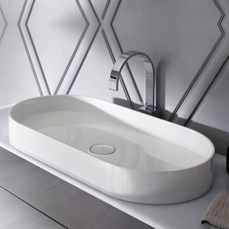 BURGBAD Crono Раковина накладная овальная 87х40х10 см, цвет белый, без отв под смеситель, артикул MBA0070 C0001*0