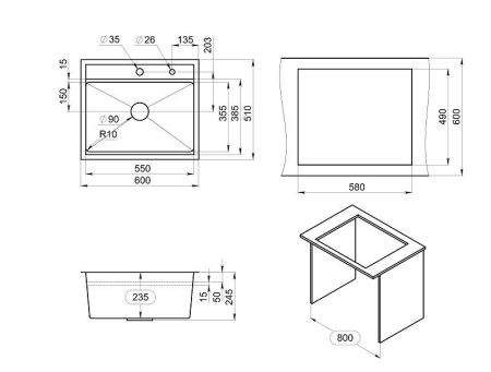 Кухонная мойка GRANULA Kitchen Space (6051, СТАЛЬ МАТОВАЯ), артикул 6051, СТАЛЬ МАТОВАЯ