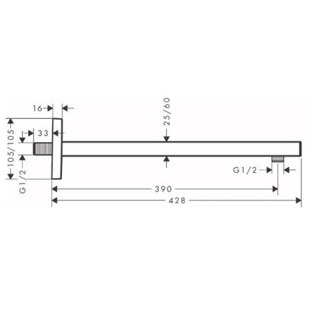 Держатель верхнего душа, Hansgrohe, Square, вид-настенный, вынос, мм-389, цвет-шлифованная бронза, соединительная резьба G ½, артикул 27694140