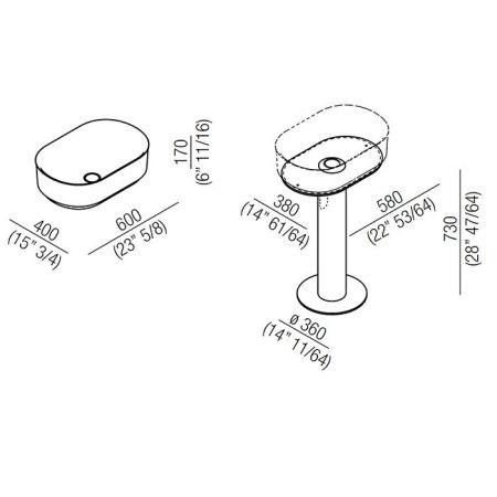 Agape Immersion Раковина накладная овальная 60x40x17 см, без отв., цвет: белый