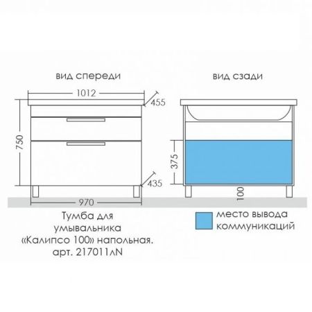 Тумба для умыв. "Калипсо 100" NEW 2 ящ. напол. (ум. Фостер 100), артикул 217011лN