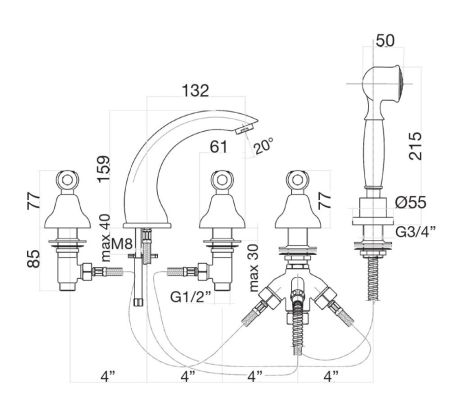 Смеситель на борт ванны Fiore COLONIALE 02OO0608, золото, артикул 02OO0608
