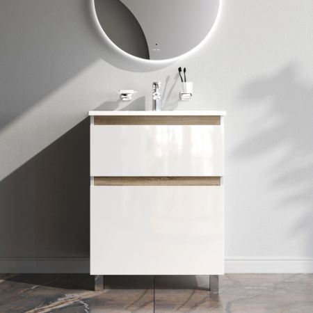 M85AFSX0652WG X-Joy, База под раковину, напольная, 65 см, 2 ящика, белый глянец, артикул M85AFSX0652WG