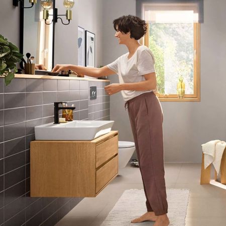 Смеситель для раковины, Hansgrohe, Rebris E, тип открывания воды-однорычажный, тип регулирования воды-керамический картридж, монтаж-на раковину/столешницу, отверстия для монтажа-1, высота, мм-168, вынос излива, мм-133, тип излива-неподвижный, донный клапа, артикул 72557670