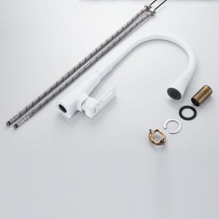 Смеситель для кухни с гибким изливом Raffine F313C-1, белый