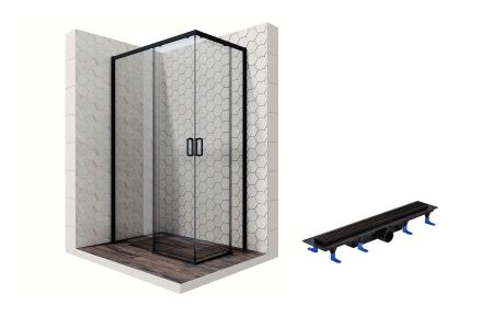 Душевой уголок Ambassador Queen Black 11011205L-ST5, прямоугольный, линейный трап, 120х80, артикул 11011205L-ST5