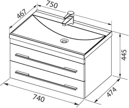 Тумба с раковиной Aquanet Верона 75 белый (подвесная 2 ящика), артикул 00287672