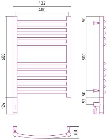 Полотенцесушитель электрический "БОГЕМА 3.0" 600х400 / МЭМ левый (Шампань), артикул 020-5802-6040