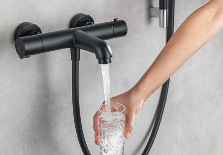 Термостатический смеситель для ванны AQUATEK, матовый черный AQ1043MB, артикул AQ1043MB