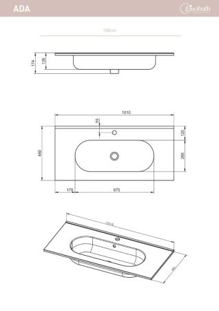 Visobath, керамическая раковина Ada 100 см, цвет белый глянцевый, артикул 83806