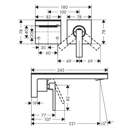 AX MyEdition Смеситель для раковины, настенный, б для п., цвет сталь, артикул 47062800