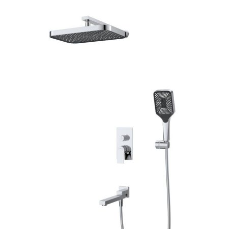 DUE Душевой комплект встраиваемый с изливом (смеситель встраиваемый, верхний душ, ручной душ со шлангом, штуцер с держателем), хром DUE-VDSET-CRM, артикул DUE-VDSET-CRM