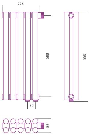 Отопительный радиатор ЭСТЕТ-11 н/ж EU50 500х225 / 5 сек (САТИН)