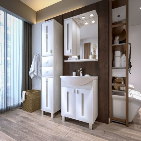 Зеркало со шкафом Бриклаер БАЛИ 62 см левое, светлая лиственница/белый, артикул 4627125411991