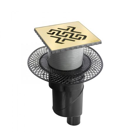 Трап BERGES водосток PLATZ Antik 150х150, бронза, S-сифон D50/105 H50 вертикальный, артикул 094061