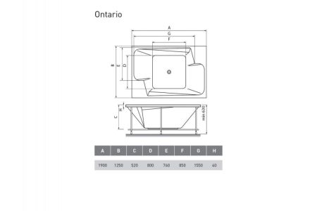 Ванна акриловая Vayer Ontario Гл000006815, 190x125, артикул Гл000006815