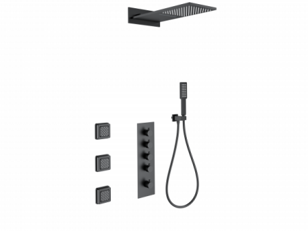 Душевая система с термостатом встраиваемая WONZON & WOGHAND, Черный матовый (WW-D4100-MB)