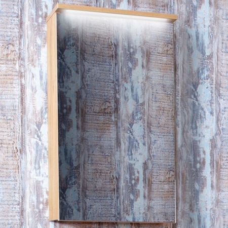 Зеркальный шкаф Бриклаер Форест 40 с подсветкой Антрацит со вставкой Пенёк