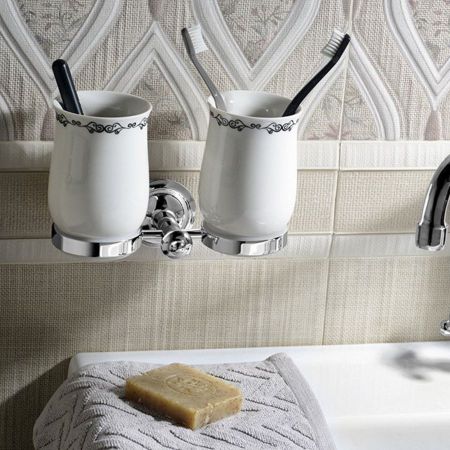 Подстаканник ASTOR двойной керамический для зубных щёток с держателем, хром, Sapho