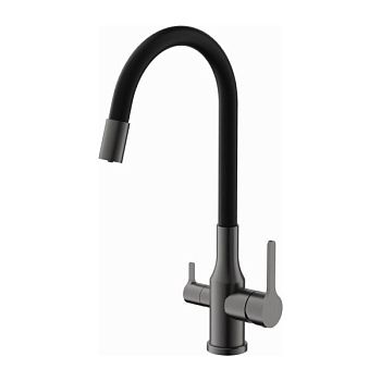 Смеситель для кухни с гибким изливом и подключением фильтра BELZ B76814-3, оружейная сталь