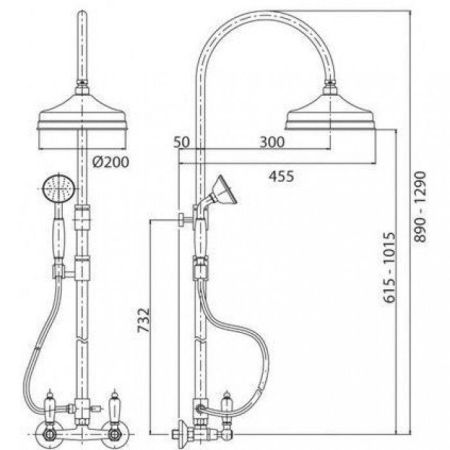 Душевая стойка со смесителем, верхним и ручным душем CEZARES DIAMOND-CD-Sw